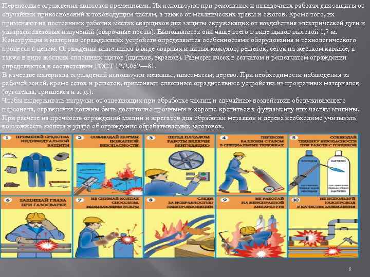 Переносные ограждения являются временными. Их используют при ремонтных и наладочных работах для защиты от