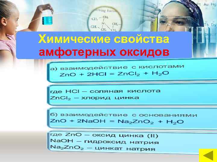 Химические свойства амфотерных оксидов 