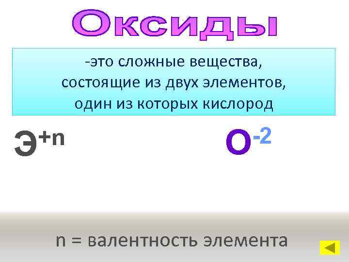 -это сложные вещества, состоящие из двух элементов, один из которых кислород +n Э -2