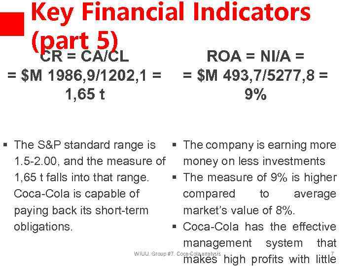 Key Financial Indicators (part 5) CR = CA/CL = $M 1986, 9/1202, 1 =