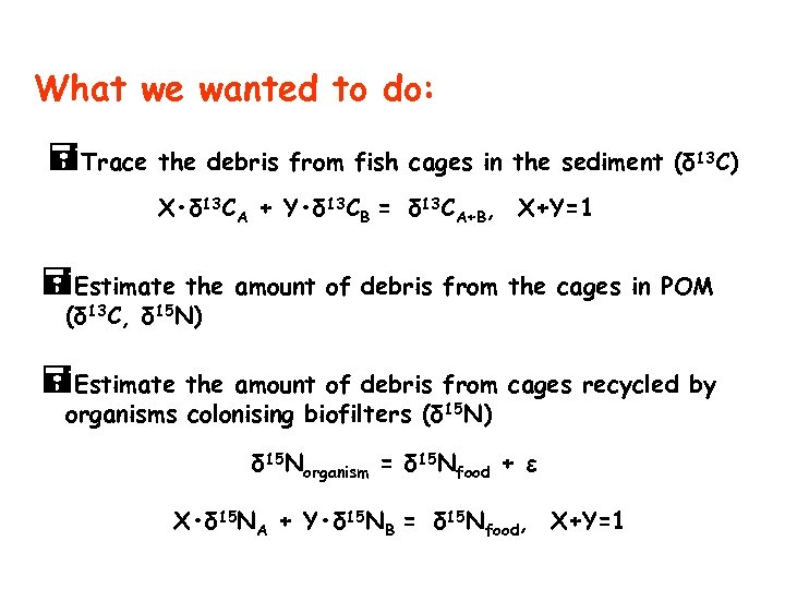 What we wanted to do: =Trace the debris from fish cages in the sediment