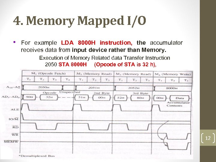 4. Memory Mapped I/O • For example LDA 8000 H instruction, the accumulator receives