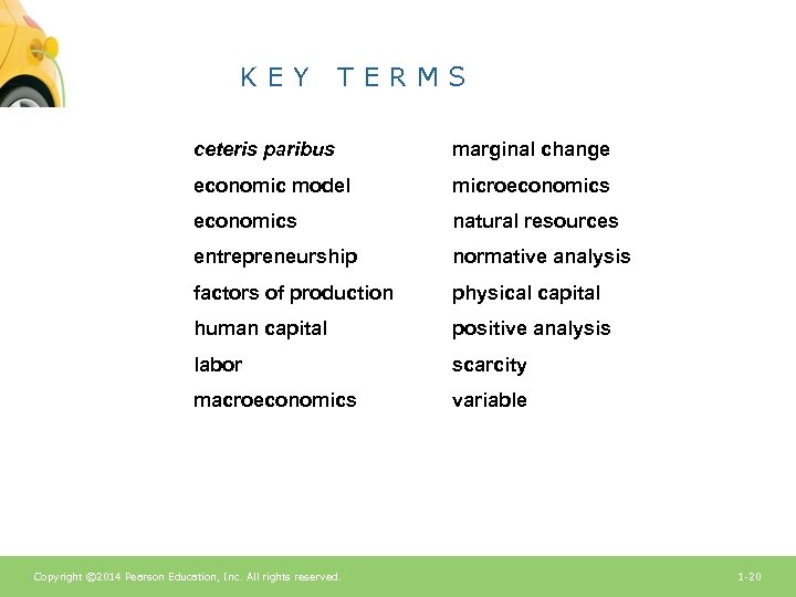 KEY TERMS ceteris paribus marginal change economic model microeconomics natural resources entrepreneurship normative analysis