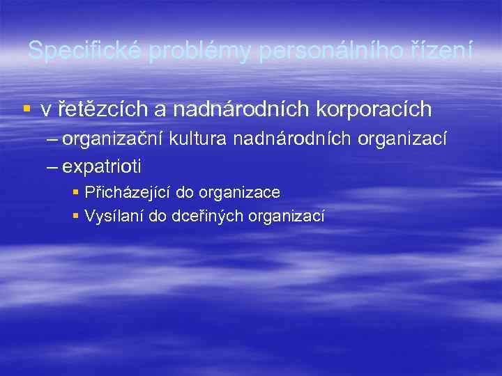 Specifické problémy personálního řízení § v řetězcích a nadnárodních korporacích – organizační kultura nadnárodních