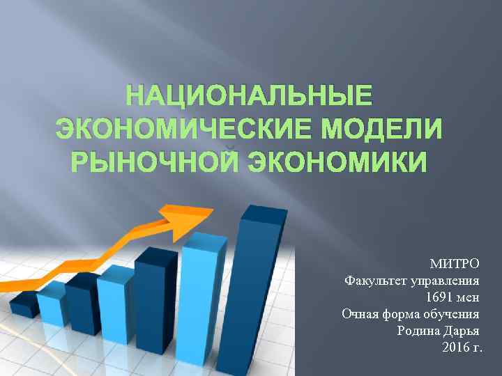 НАЦИОНАЛЬНЫЕ ЭКОНОМИЧЕСКИЕ МОДЕЛИ РЫНОЧНОЙ ЭКОНОМИКИ МИТРО Факультет управления 1691 мен Очная форма обучения Родина