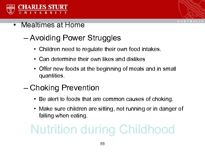  • Mealtimes at Home – Avoiding Power Struggles • Children need to regulate