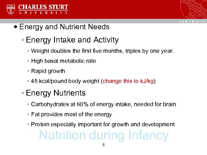  Energy and Nutrient Needs ◦ Energy Intake and Activity Weight doubles the first
