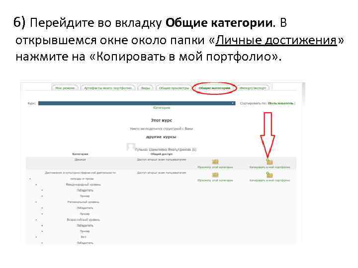 6) Перейдите во вкладку Общие категории. В открывшемся окне около папки «Личные достижения» нажмите