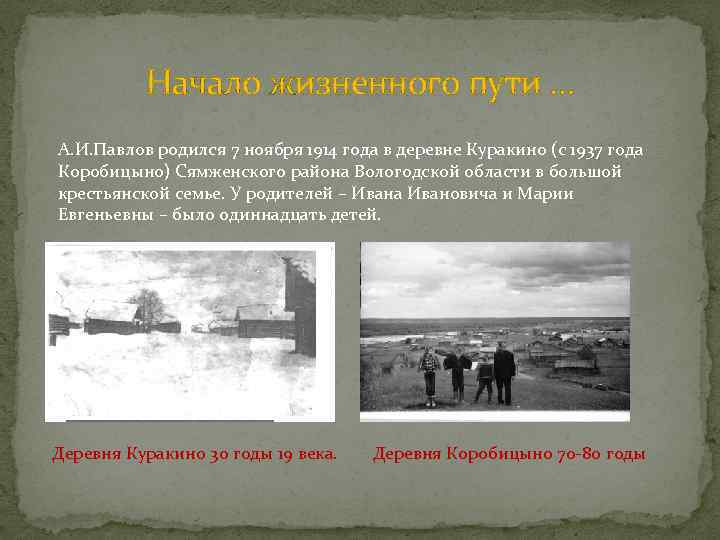 Начало жизненного пути … А. И. Павлов родился 7 ноября 1914 года в деревне