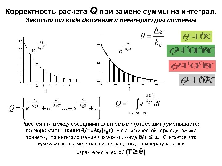 Корректность расчета Q при замене суммы на интеграл. Зависит от вида движения и температуры