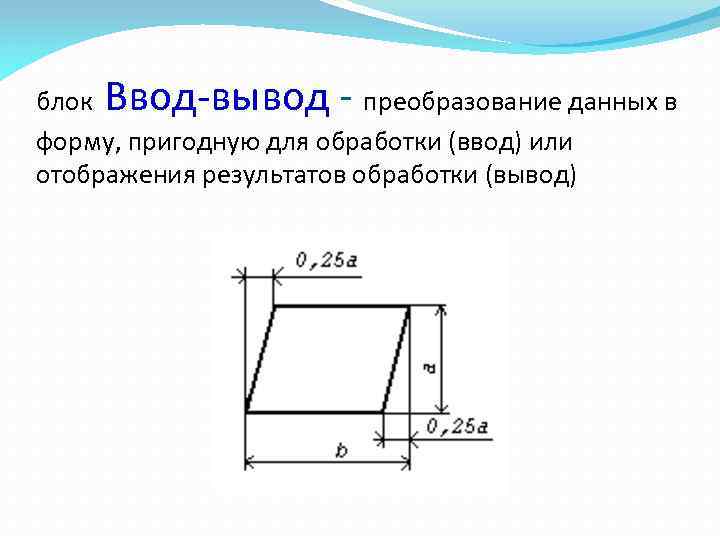 - блок Ввод-вывод преобразование данных в форму, пригодную для обработки (ввод) или отображения результатов