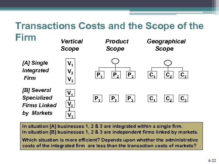 Transactions Costs and the Scope of the Firm Vertical Product Geographical Scope [A] Single