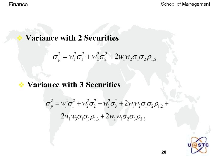 Finance School of Management v Variance with 2 Securities v Variance with 3 Securities