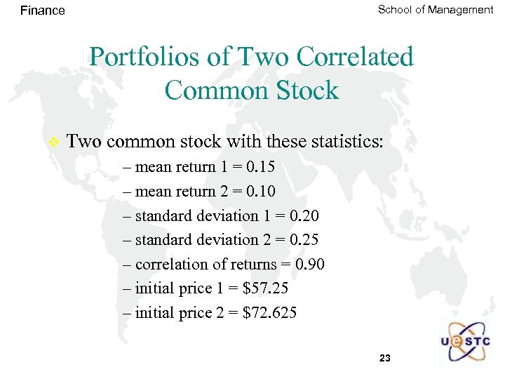 School of Management Finance Portfolios of Two Correlated Common Stock v Two common stock