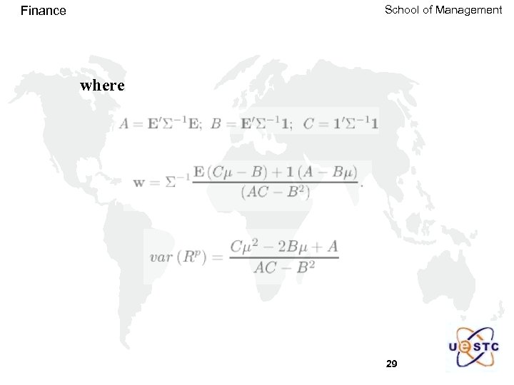 School of Management Finance where 29 
