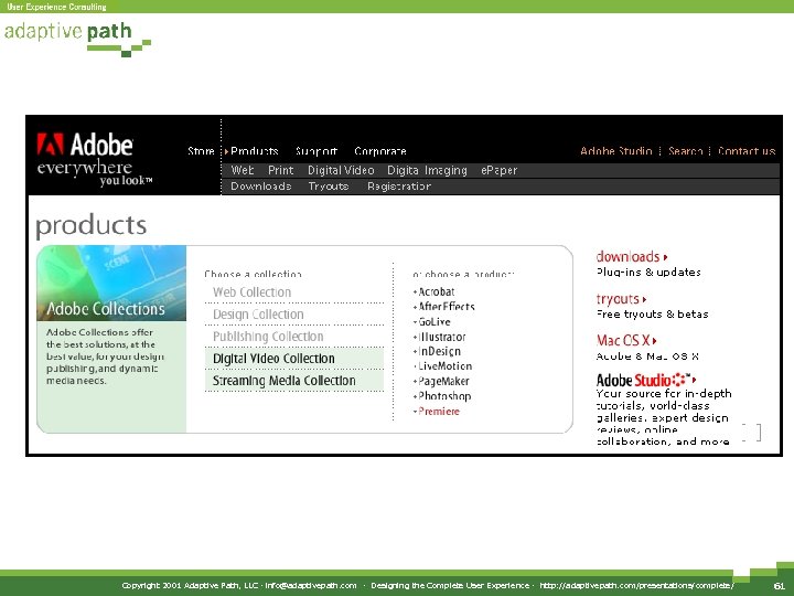 Copyright 2001 Adaptive Path, LLC · info@adaptivepath. com · Designing the Complete User Experience