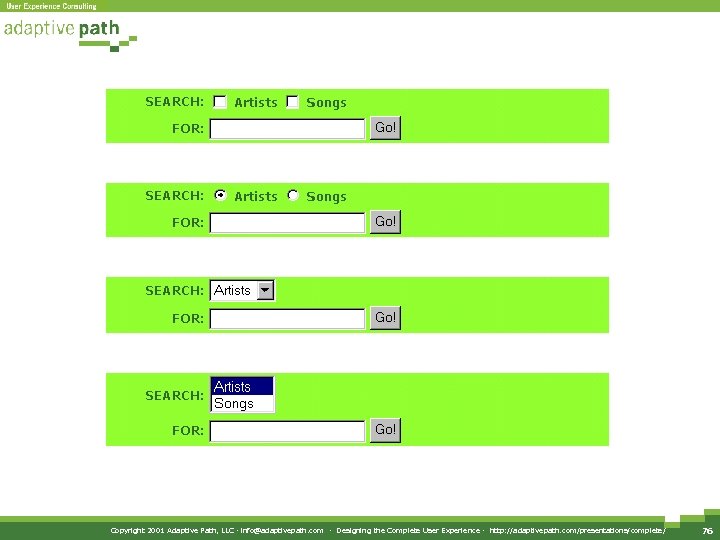 Copyright 2001 Adaptive Path, LLC · info@adaptivepath. com · Designing the Complete User Experience