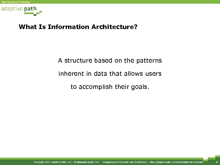 What Is Information Architecture? A structure based on the patterns inherent in data that