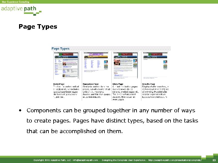 Page Types • Components can be grouped together in any number of ways to