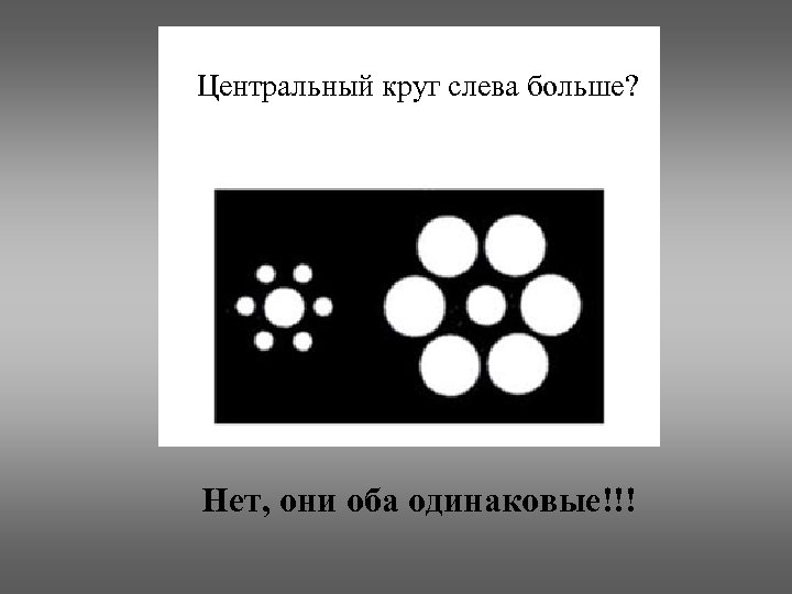 Центральный круг слева больше? Нет, они оба одинаковые!!! 