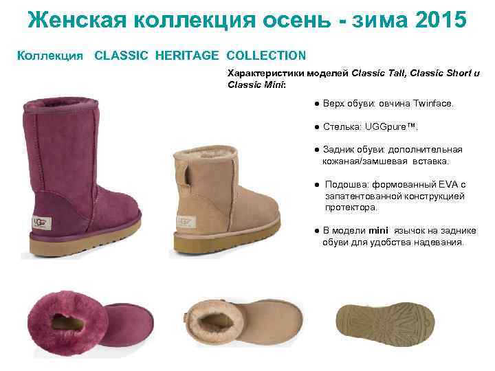 Женская коллекция осень - зима 2015 Коллекция CLASSIC HERITAGE COLLECTION Характеристики моделей Classic Tall,