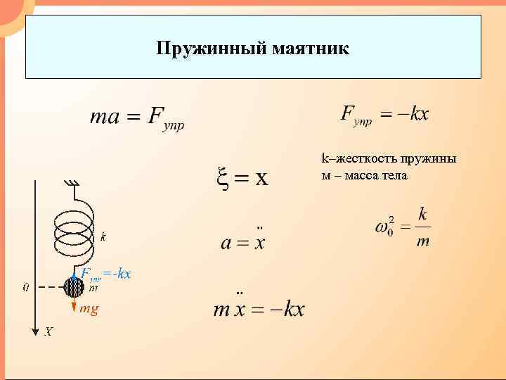 Определить период пружинного маятника. Жесткость пружины пружинного маятника. Формула массы пружинного маятника.