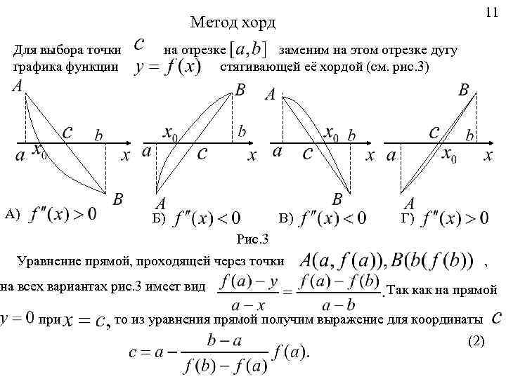 11 Метод хорд Для выбора точки графика функции А) на отрезке заменим на этом