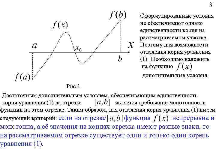 3 Сформулированные условия не обеспечивают однако единственности корня на рассматриваемом участке. Поэтому для возможности