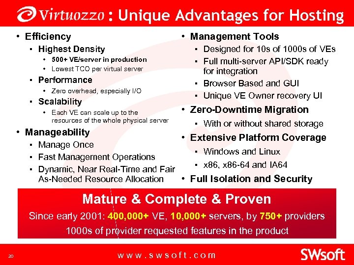 : Unique Advantages for Hosting • Efficiency • Management Tools ▪ Highest Density •