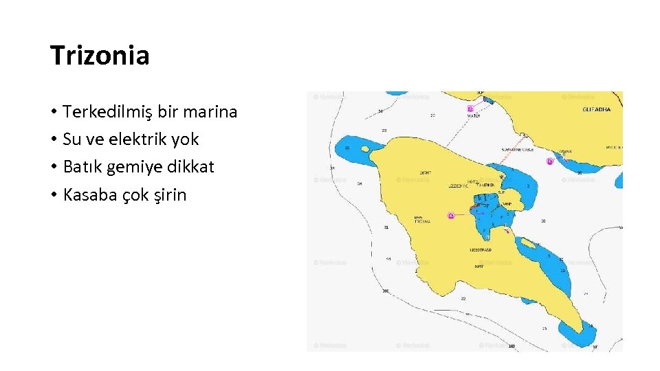 Trizonia • Terkedilmiş bir marina • Su ve elektrik yok • Batık gemiye dikkat