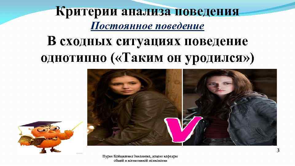 Критерии анализа поведения Постоянное поведение В сходных ситуациях поведение однотипно ( «Таким он уродился»