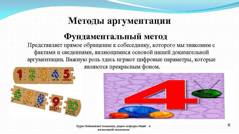 Методы аргументации Фундаментальный метод Представляет прямое обращение к собеседнику, которого мы знакомим с фактами