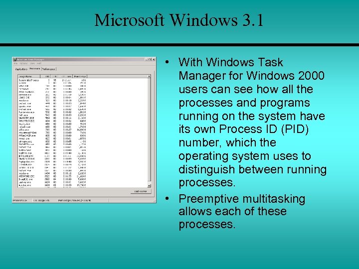 Microsoft Windows 3. 1 • With Windows Task Manager for Windows 2000 users can
