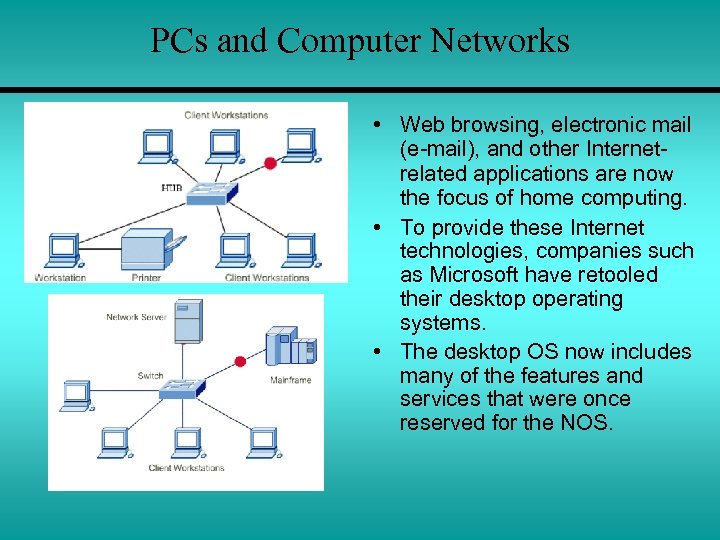 PCs and Computer Networks • Web browsing, electronic mail (e-mail), and other Internetrelated applications