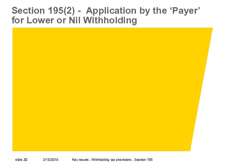 Section 195(2) - Application by the ‘Payer’ for Lower or Nil Withholding slide 20