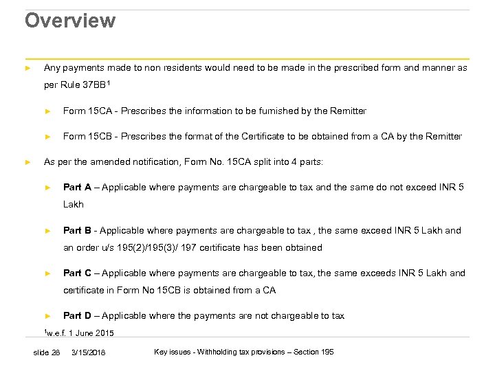 Overview ► Any payments made to non residents would need to be made in