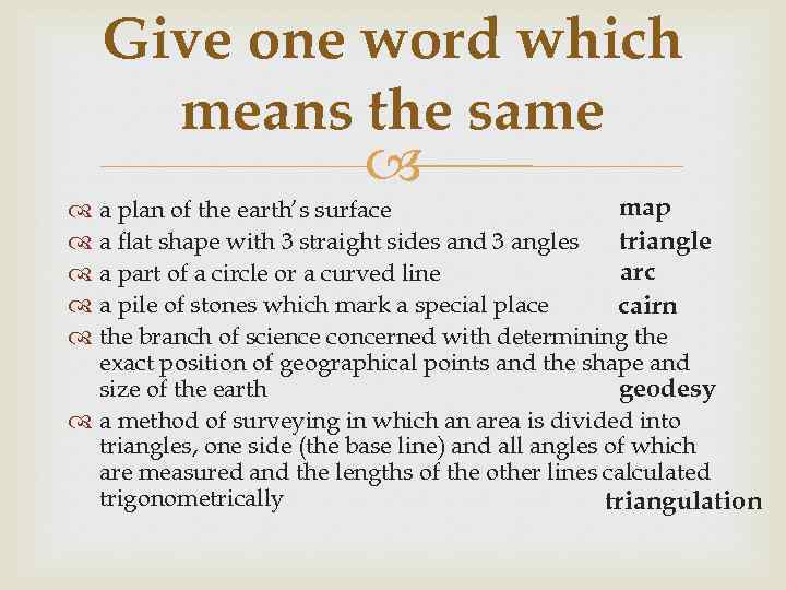 Give one word which means the same map a plan of the earth’s surface