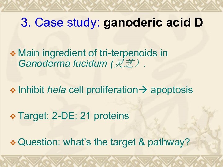 3. Case study: ganoderic acid D v Main ingredient of tri-terpenoids in Ganoderma lucidum