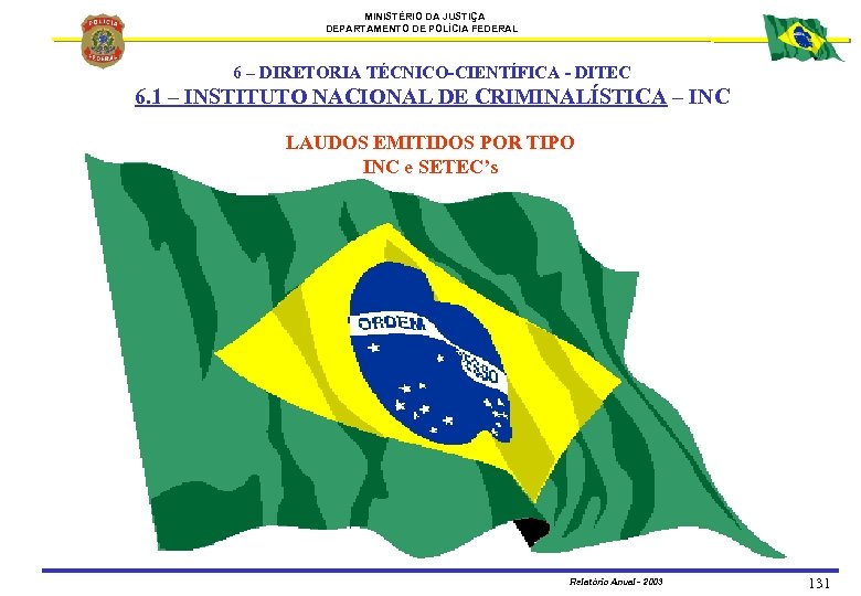 MINISTÉRIO DA JUSTIÇA DEPARTAMENTO DE POLÍCIA FEDERAL 6 – DIRETORIA TÉCNICO-CIENTÍFICA - DITEC 6.