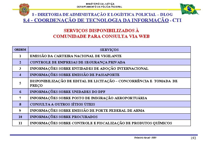 MINISTÉRIO DA JUSTIÇA DEPARTAMENTO DE POLÍCIA FEDERAL 8. 4 8 - DIRETORIA DE ADMINISTRAÇÃO