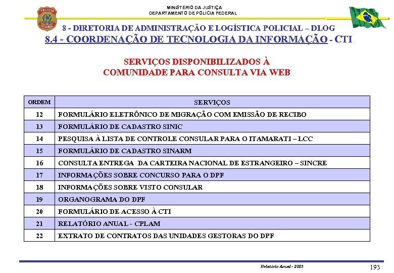 MINISTÉRIO DA JUSTIÇA DEPARTAMENTO DE POLÍCIA FEDERAL 8. 4 8 - DIRETORIA DE ADMINISTRAÇÃO