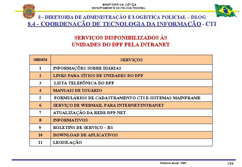 MINISTÉRIO DA JUSTIÇA DEPARTAMENTO DE POLÍCIA FEDERAL 8. 4 8 - DIRETORIA DE ADMINISTRAÇÃO