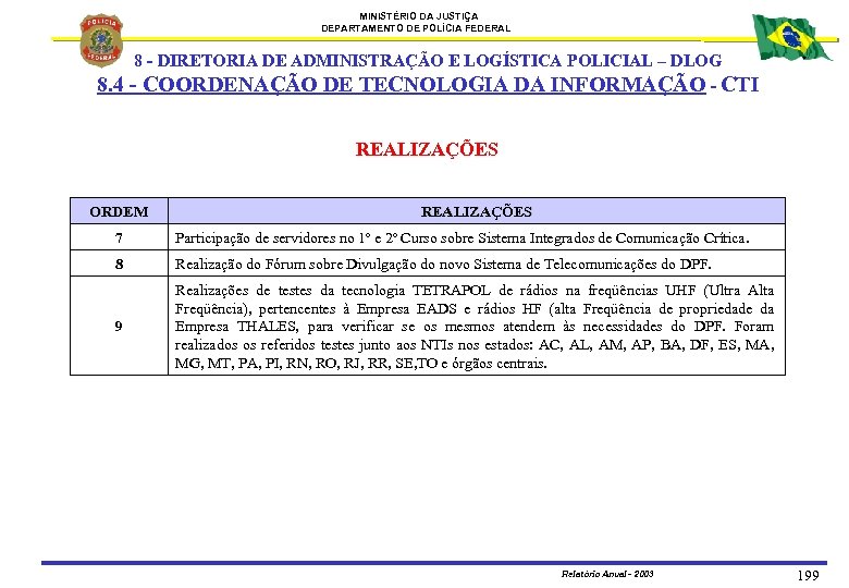 MINISTÉRIO DA JUSTIÇA DEPARTAMENTO DE POLÍCIA FEDERAL 8. 4 8 - DIRETORIA DE ADMINISTRAÇÃO