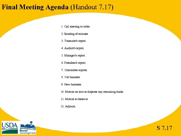 Final Meeting Agenda (Handout 7. 17) 1. Call meeting to order. 2. Reading of
