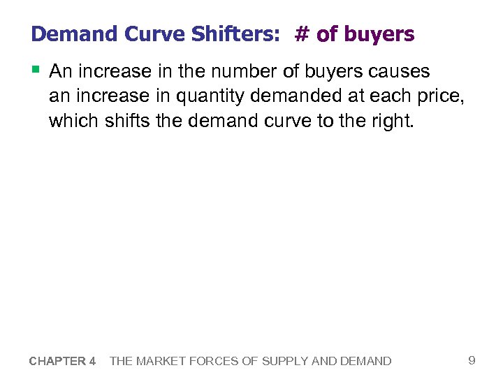 Demand Curve Shifters: # of buyers § An increase in the number of buyers