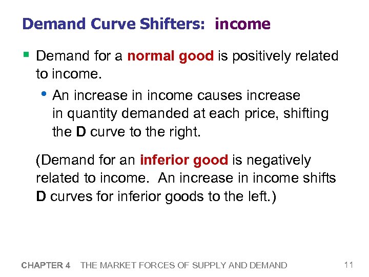 Demand Curve Shifters: income § Demand for a normal good is positively related to