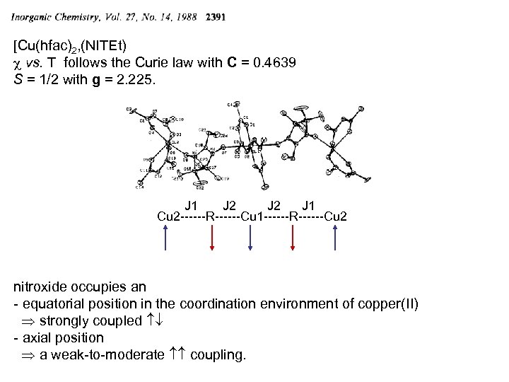[Cu(hfac)2, (NITEt) c vs. T follows the Curie law with C = 0. 4639