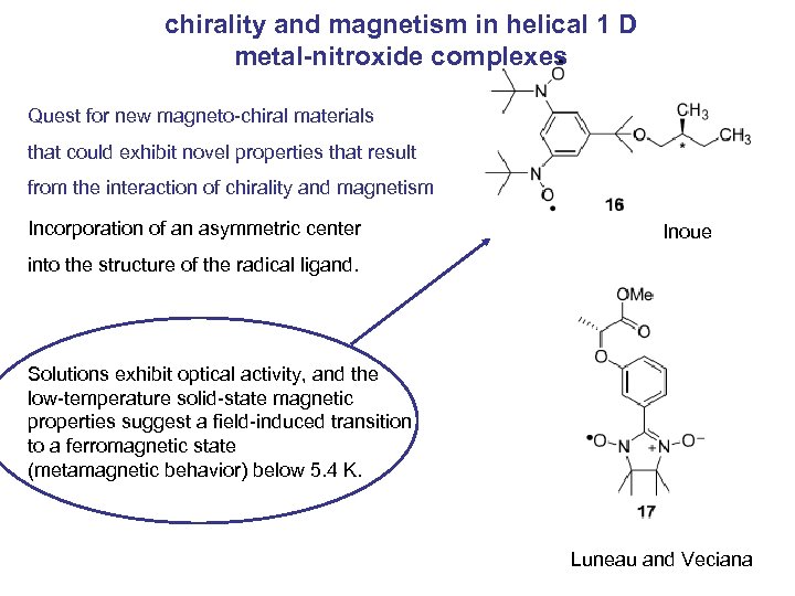 chirality and magnetism in helical 1 D metal-nitroxide complexes Quest for new magneto-chiral materials