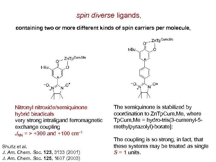 spin diverse ligands, containing two or more different kinds of spin carriers per molecule,