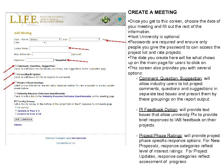 CREATE A MEETING • Once you get to this screen, choose the date of